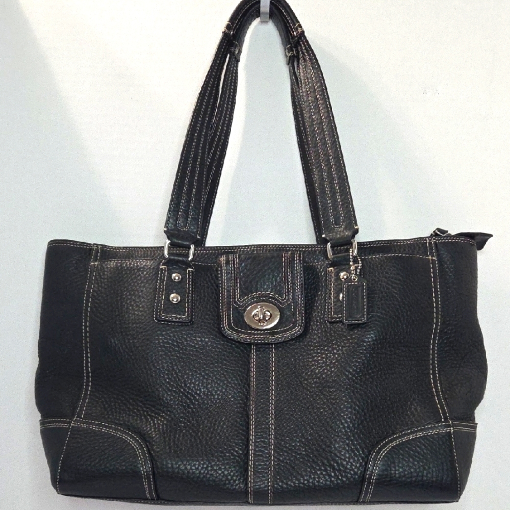 Vintage Coach Hampton Black Leather Tote Bag F13960